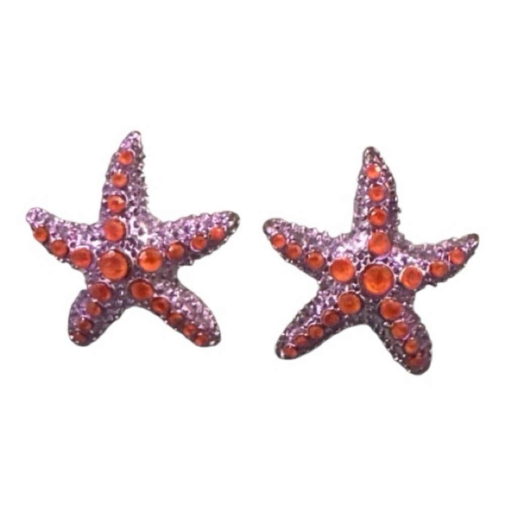 Betsey Johnson Starfish Stud Earrings with Pink/Orange and Purple Accents